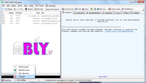hide all processes in fiddler